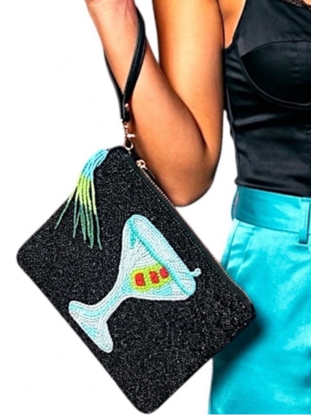 NWT Sincerely Jules Black Beaded Martini Clutch Wristlet - Picture 4 of 4